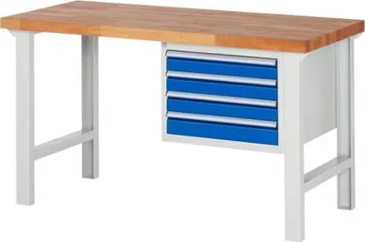 Produktbild von Werkbank mit 4 Schubladen - Teilauszug - 90:4 - 840 x 1.500 x 700 mm (HxBxT) - Traglast 750 kg - Buche