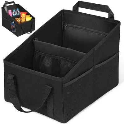 Image de Organisateur de siège arrière de voiture avec poches en filet, 2 compartiments, pliable, en tissu Oxford