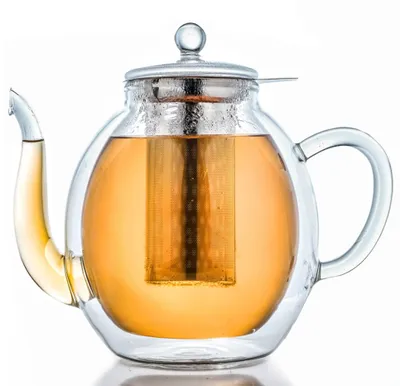 Glazen Theepot 1,4 L – dubbelwandig, isolerend, mit RVS-Filter