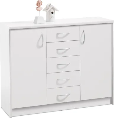 Produktbild von Kommode - Weiß - 109 x 86 cm - 2 Türen - 5 Schubladen - 4 Einlegeböden