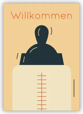 Produktbild von 4x Schicke Designer Retro Baby Glückwunschkarte zur Geburt mit Vintage Milchfläschchen: Willkommeny