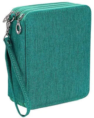 Imagen del producto de Estuche con gran capacidad, de 3 compartimentos, con 78 compartimentos, color verde, para uso escolar