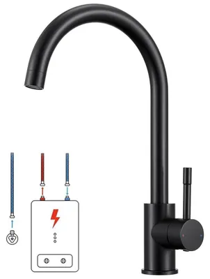 Immagine prodotto di Rubinetto a bassa pressione per cucina, colore nero, adatto per scaldabagni istantanei, con rotazione a 360° e 3 attacchi