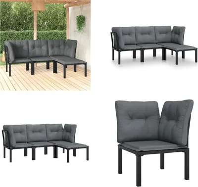 Produktbild von vidaXL 4 tlg. Garten Lounge Set Schwarz und Grau Poly Rattan - Garten Lounge Set - Garten Lounge Sets - Lounge Set - Gartenmöbel Set