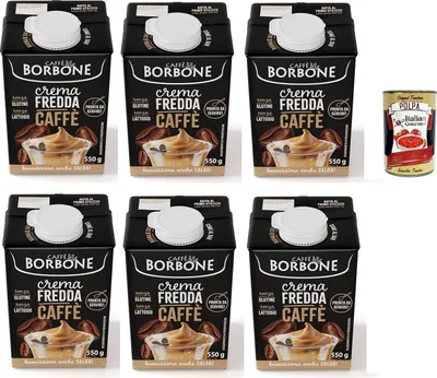 Produktbild von Caffè Borbone Kaffeecreme - Sahne auf Milchbasis mit laktosefreiem, löslichem Kaffee, langlebig UHT - laktose- und glutenfrei 6x 550-Gramm-Kartonpackung + Italian Gourmet polpa 400g