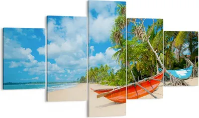 Produktbild von Bild auf Leinwand - Leinwandbild - Golf Ozean Palme Boot - 125x70cm - Wand Bild - Wanddeko - Leinwanddruck - Bilder - Kunstdruck - Wanddekoration - Leinwand bilder - Wandkunst - EA125x70-2388