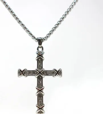 Produktbild von Lederkette Edelstahl 316 STEINCHEN KREUZ 60 cm Edelstahlkette
