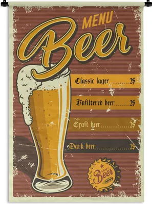 Produktbild von MuchoWow® Wandteppich Wandbehang Mancave - Bier - Vintage - Werbung 90x135 cm Tapisserie Dekoration Wandtuch - Baumwolle - Wandskulptur