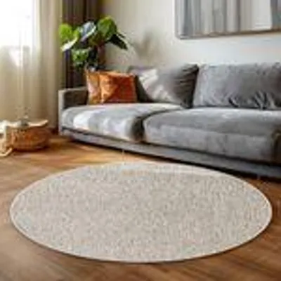 Produktbild von Moderner Kurzflorteppich mit dezenter Struktur - schlicht und stilvoll für Wohnzimmer und Schlafzimmer, Größe: 120 cm Rund, Farbe: Creme