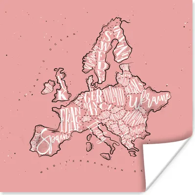 Produktbild von MuchoWow® Poster Karte - Europa - Rosa - Briefe 30x30 cm - Wandposter - Printing