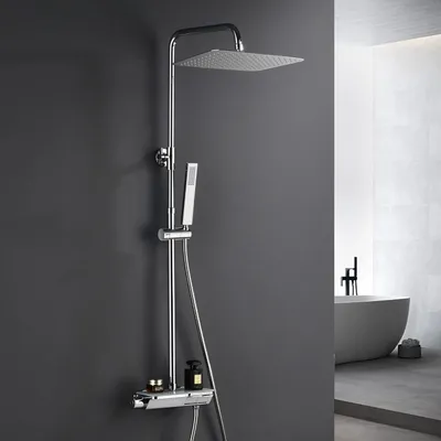 Produktbild von Edelstahl-Duschset – Duschsystem – Regendusche – Duscharmatur – Handbrause – Thermostatische Mischbatterie