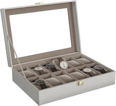 Produktbild von Famanu Uhrenbox mit Uhrenkissen und Glasdeckel - 12 Fächer
