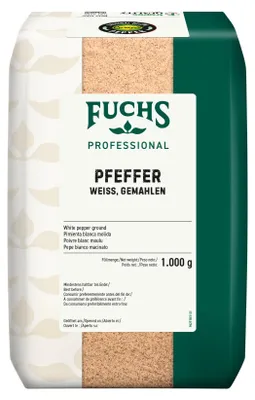 Produktbild von Fuchs Pfeffer weiß gemahlen aus vollreifen Pfefferbeeren 1000g