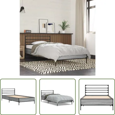 Produktbild von The Living Store Bettgestell Grau Sonoma 100x200 cm Holzwerkstoff und Metall