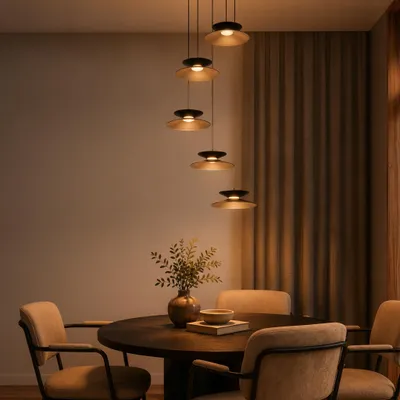 Productafbeelding van Design hanglamp Morfi 5-lichts zwart, AI-gegenereerde afbeelding