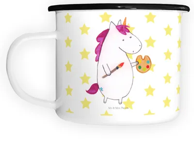 Produktbild von Mr. & Mrs. Panda Teetasse Einhorn Künstler - Weiß - Geschenk, Malen, Pott, Haferl, Deko, Welt, Zeichnen, Einhörner, Teebecher, Camping Tasse, Emaille