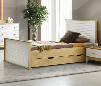Produktbild von Bettrahmen Kinderbett Bett Kinderzimmer Kinderzimmermöbel Weiß Braun