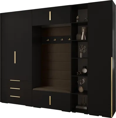 Produktbild von MEBLE KRYSPOL Inova 1 Möbelset Garderobe, 236,7x290x47cm - Schwarz, Manila 04, Gold