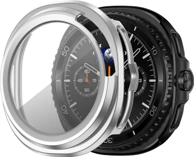 Produktbild von Bandz PC-Hartschalenetui mit Bildschirmschutz - passend für Samsung Galaxy Watch 8 Classic - Hartplastik-Schutzhülle - Vollschutz (silber)