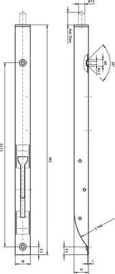 Produktbild von Türkantriegel U-Gehäuse mit Klapphebel 300 x 18 x 17 mm, Hub 14, vernickelt