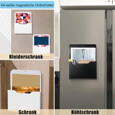 Magnetische Dokumentenhalter für Kühlschrank - Set von 2 - A4 Format Schwarz