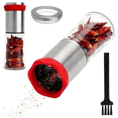 Immagine prodotto di Macinino in acciaio inossidabile con spazzola, capacità 150 ml, ideale per macinare peperoncino, erbe aromatiche,e pepe