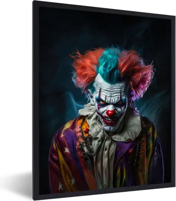 Produktbild von MuchoWow® Gerahmtes Poster Clown - Make-up - Kostüm - Porträt - Horror 60x80 cm - Poster mit Schwarzem Bilderrahmen Wandposter Rahmen Foto Bilder - Premium - Wanddeko Wohnzimmer