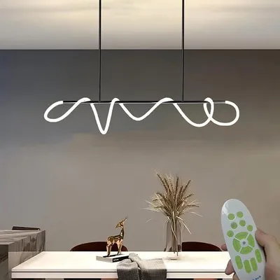 Zdjęcie produktu dla Lampa wisząca LED, nowoczesna lampa do stołu jadalnego, spiralna lampa wisząca z pilotem, możliwość regulacji jasności (3000K-6000K), regulowana wysokość, idealna do kuchni i jadalni (czarna, 150 cm)