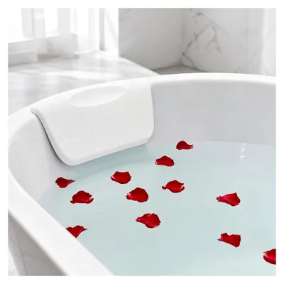 Produktbild von Ergonomisches Badewannenkissen, wasserdichtes Nackenkissen für die Badewanne, rutschfest mit 2 Saugnäpfen, Badewannen-Zubehör in Weiß