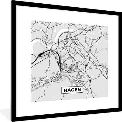 Produktbild von MuchoWow® Gerahmtes Poster Stadtplan - Deutschland - Karte - Hagen 40x40 cm - Poster mit Schwarzem Bilderrahmen Wandposter Rahmen Foto Bilder - Poster - Plakat im Rahmen