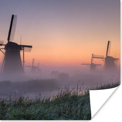 Produktbild von MuchoWow® Poster Mühle - Niederlande - Nebel 75x75 cm - Wand Dekoration