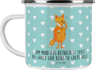 Produktbild von Mr. & Mrs. Panda Teetasse Fuchs Lord - Türkis Pastell - Geschenk, Teebecher, Schick, Pott, Cocktail, Neugierig, Campingtasse, Motivation Spruch, Lustig, Emaille Tasse