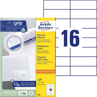 Obrázek produktu pro Univerzální etikety Avery Zweckform - bílé, 105 x 37 mm, 1 600 ks