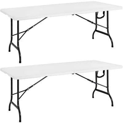 Produktbild von Casaria® 2X Campingtisch 183x76cm Klappbar Wetterfest Tragbar Kunststoff Garten Terrasse Camping Balkontisch Klapptisch Buffettisch Buffettisch Weiß