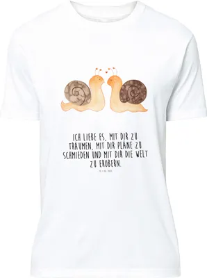 Produktbild von Mr. & Mrs. Panda Größe S T-Shirt Schnecken Liebe - Weiß - Geschenk, Shirt, Tshirt, Zufrieden, Pärchen, Gemeinsam, oberteil, Verliebt, Freundin, glücklich, Statement-Shirt