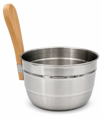 Produktbild von HAF Saunakübel Edelstahl Silber 4,5 Liter | Aufgusskübel mit geöltem Buchenholzgriff | Hochwertiges Sauna Zubehör für Wellness & Entspannung