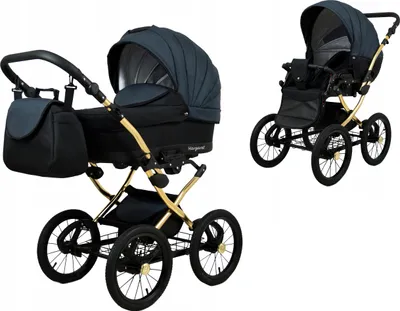Produktbild von BabyLux® Margaret Gold | 2in1 Kinderwagen Bambimo | Black Grey | Kombikinderwagen | Kinderwagenset |