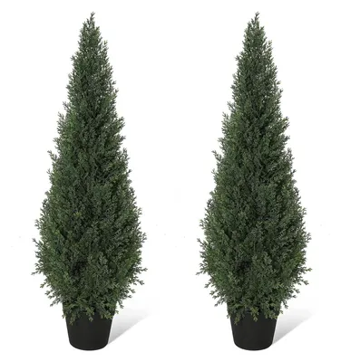 Image de Lot de 2 cèdres artificiels - Thuyas en forme de boule en pot - Hauteur : 90 cm - Résistant aux UV - Plante artificielle persistante - Décoration pour l'intérieur et l'extérieur