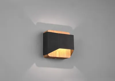 Produktbild von lightling Armin LED Wandleuchte, 12 cm, dimmbar mit Switch Dimmer, Schwarz Matt Metall, Holzelement, 4.3W