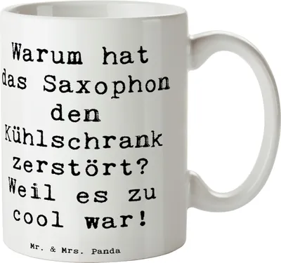 Produktbild von Mr. & Mrs. Panda Kaffeebecher Spruch Saxophon Kühlschrank - Weiß - Geschenk, Becher, Humor, humorvoller, Tasse, Musik, Kaffeetasse, Lernen, bedruckt, Musiker, Pott, Cool