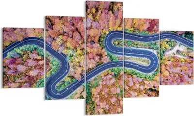 Produktbild von Bild auf Leinwand - Leinwandbild - 5 Teile - Kurvenreich Weg Wald - 125x70cm - Wand Bild - Wanddeko - Wandbilder - Leinwanddruck - Bilder - Wanddekoration - Leinwand bilder - Wandbild - EA125x70-4291
