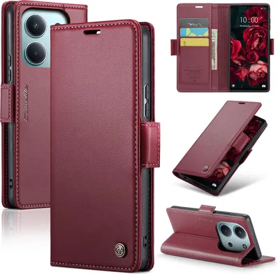Image de Housse en cuir pour Xiaomi Redmi 15C 5G/4G Portefeuille Porte-carte Housse de protection avec fonction support Rouge