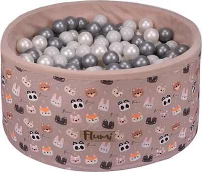 Obrázok produktu pre Flumi Ball Pool Baby - detský bazén s loptičkami 90x40cm s 200 loptičkami ∅ 7cm vyrobené v EÚ - béžová/medvedíci + strieborné loptičky