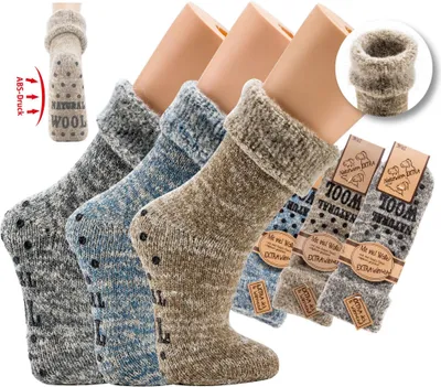 Produktbild von 1 Paar MEGA 65% Wolle Thermo ABS Socken Home Socks Gr. 47-50 jeans