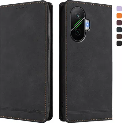 Produktbild von Hülle für Xiaomi Poco F7, Retro Kunstleder Ständer Klapphülle mit Kartenfächer und Magnetische Schwarz