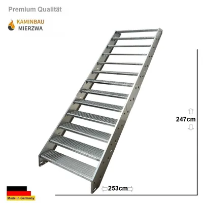 Produktbild von Stahl Wangentreppe Gitterroststufen 13 Stufen - Verzinkt - (B x H x T) 140 x 247 x 253 cm