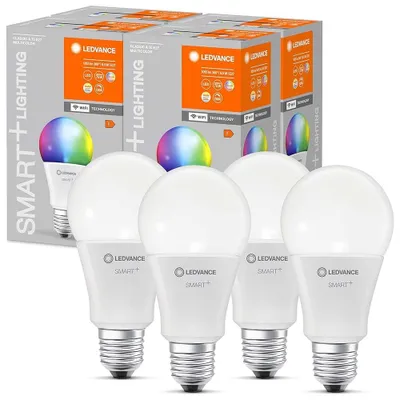 Produktbild von 4 x Ledvance LED Smart+ Birne A60 9,5W = 75W E27 matt 1055lm RGBW 2700K-6500K Dimmbar App Google Alexa WiFi