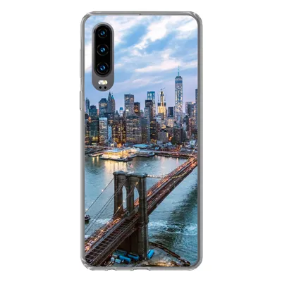 Produktbild von MuchoWow® Handyhülle Schutzhülle Hülle für Huawei P30 New York - Skyline - Brücke Silikon Softcase Handy Hülle - Kartenbesitzer
