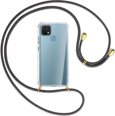 Produktbild von Handykette Backcover-Schutzhülle mit Band (Metall goldfarben) für Oppo A15 - dunkelgrau