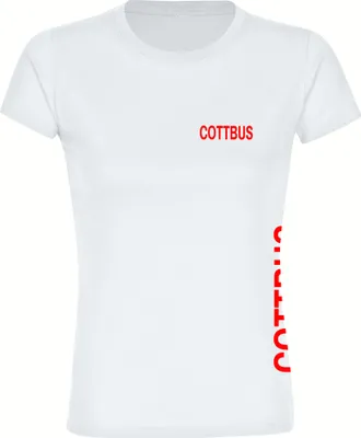 Produktbild von multifanshop Damen T-Shirt - Cottbus - Brust & Seite, weiß, Größe M